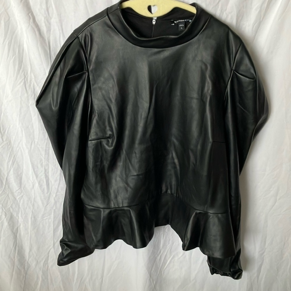 Express: Black Soft Faux Leather Moto style long sleeve Top- Soft- XL